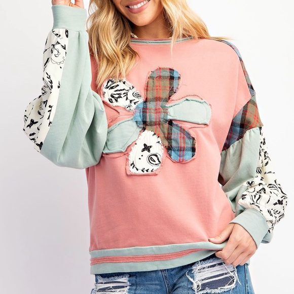Flower Patch Mix And Match Soft Washed Crew Neck Top - Picture 2 of 4